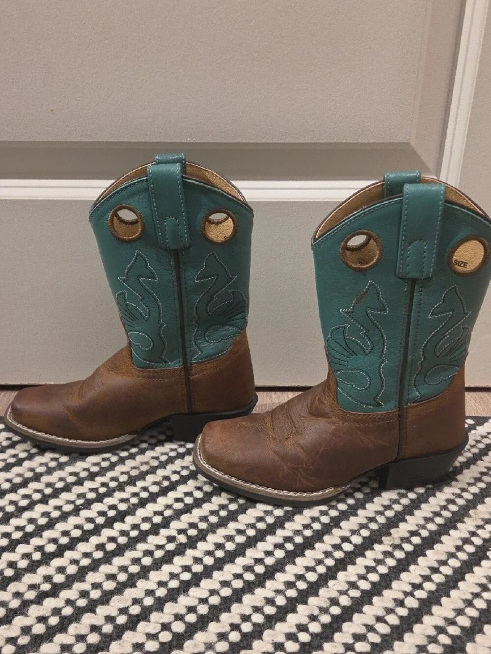 Masters Boot Co Leather Brown Cowboy Boots with Teal Shaft